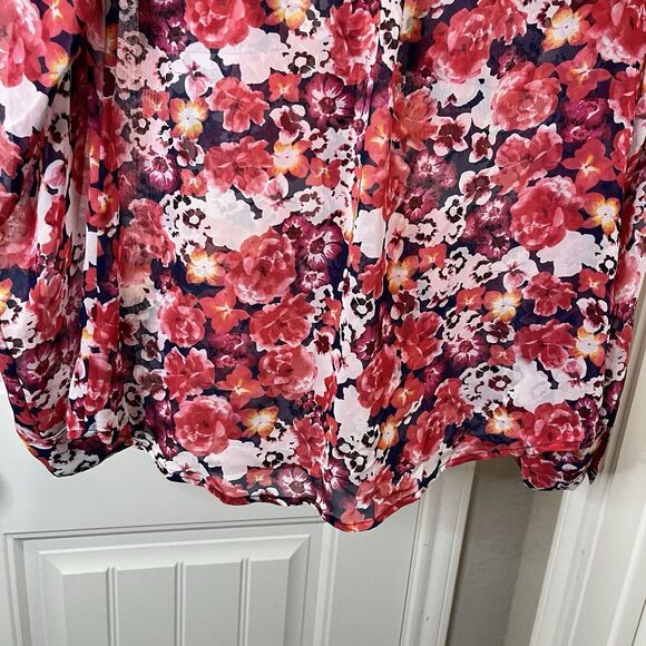 Express The Portofino Shirt Pink Floral Button Up Roll Tab Top Womens Size S - Picture 8 of 9